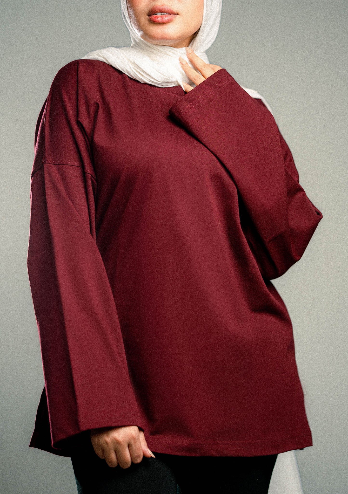 Oversized T-Shirt Burgundy– Long Sleeve