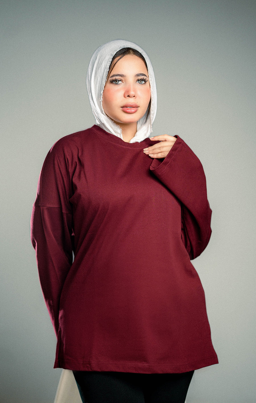 Oversized T-Shirt Burgundy– Long Sleeve